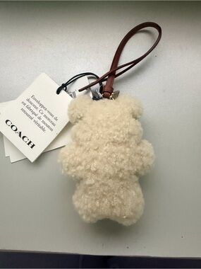 COACH Cream Shearling Teddy Bear Charm